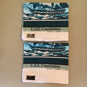 1970s 2 unused linen kitchen towels, Old Ironsides, USS Constitution, with poem